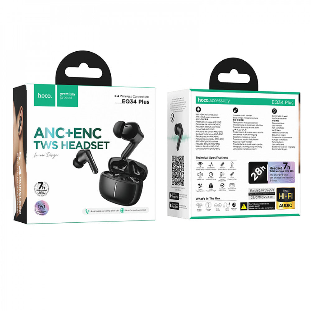 Bluetooth гарнітура TWS Hoco EQ34 Plus — Black