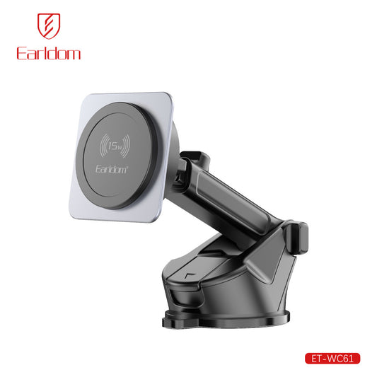 Автотримач магнітний на присосці з бездротовою зарядкою 15W Earldom ET-WC61