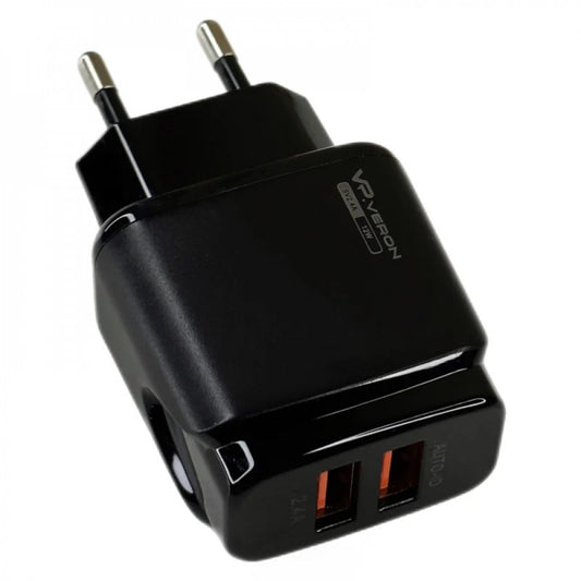Home Charger | 2.4A | 2U | Micro Cable (1m) – Veron VR-C12M – Black