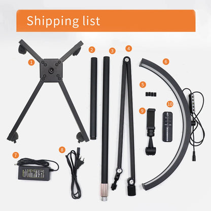 Shadowless LED crescent lamp HD-M50X 36W color 3200-5600K 50cm light:238 138-180cm Alloy lamp head+metal support