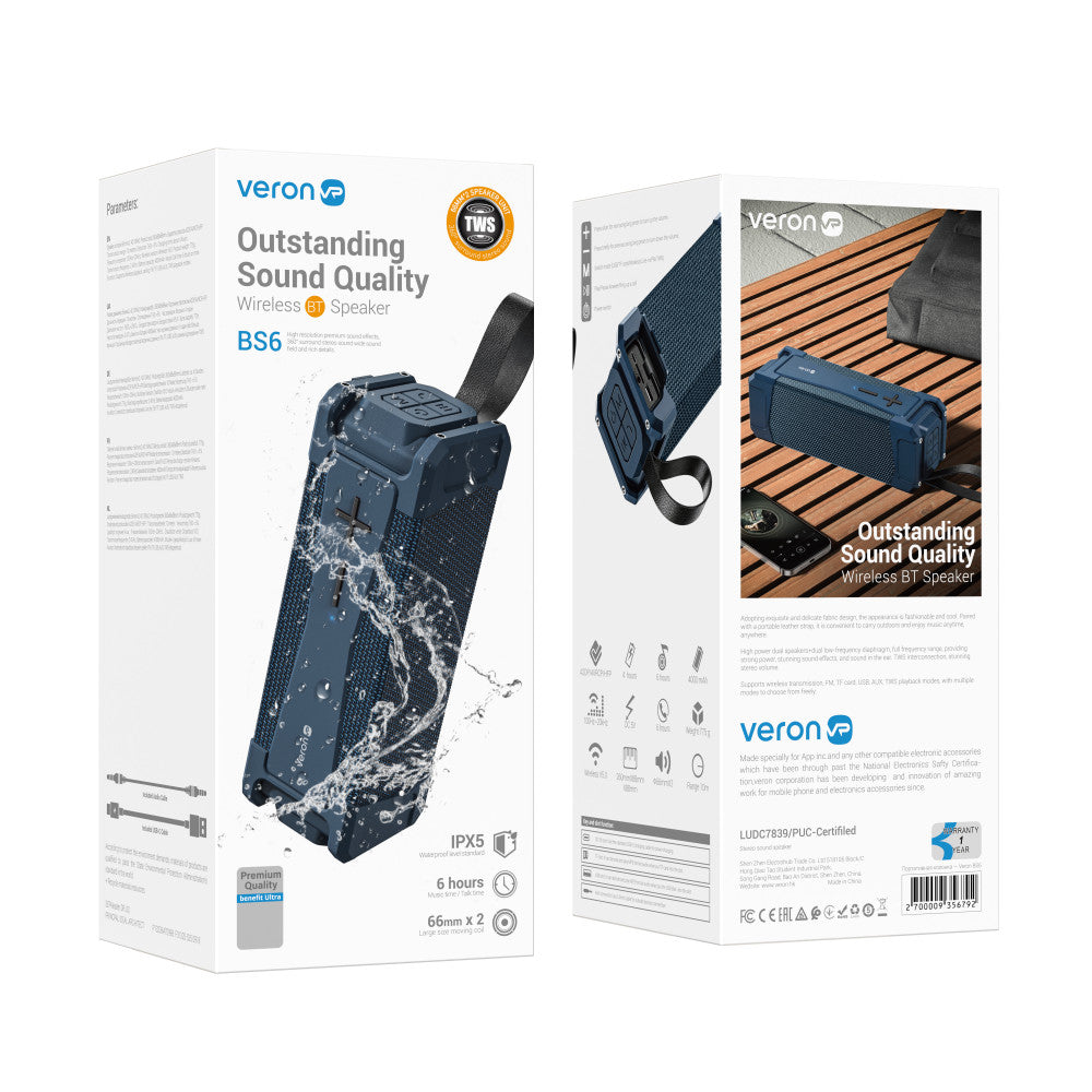 Портативна Bluetooth-колонка Veron BS6 — Navy Blue