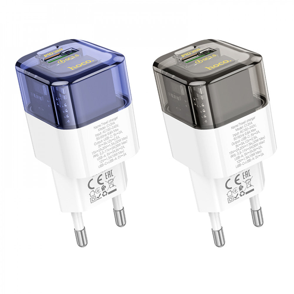 Home Charger | 30W | PD | QC3.0 – Hoco C131A – Transparent Black