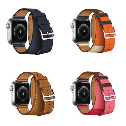 Reminets Hermes Leather Attelage Double Tour – Apple Watch 42 mm | 44mm | 45mm | 49 mm - Rose Red/Pink/Brown