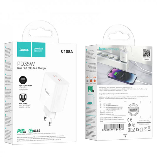 Home Charger 35W 2 PD QC3.0 Hoco C108A – White