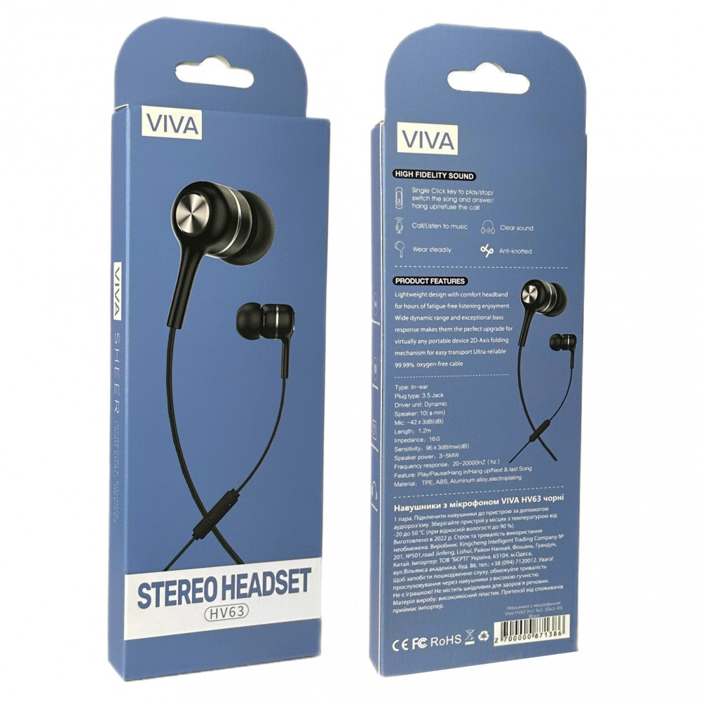 §Headphones with microphone 3.5mm – Viva HV63 – White