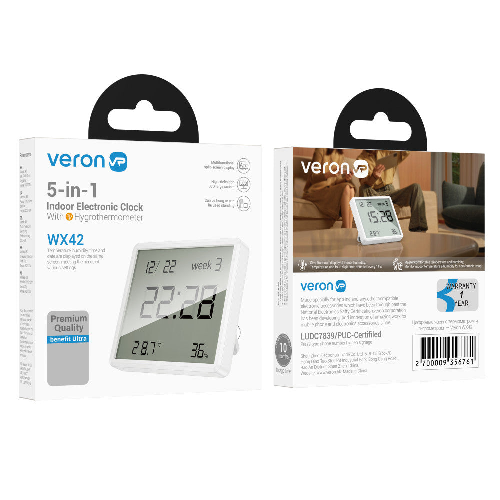 Цифровые часы с термометром и гигрометром Veron WX42