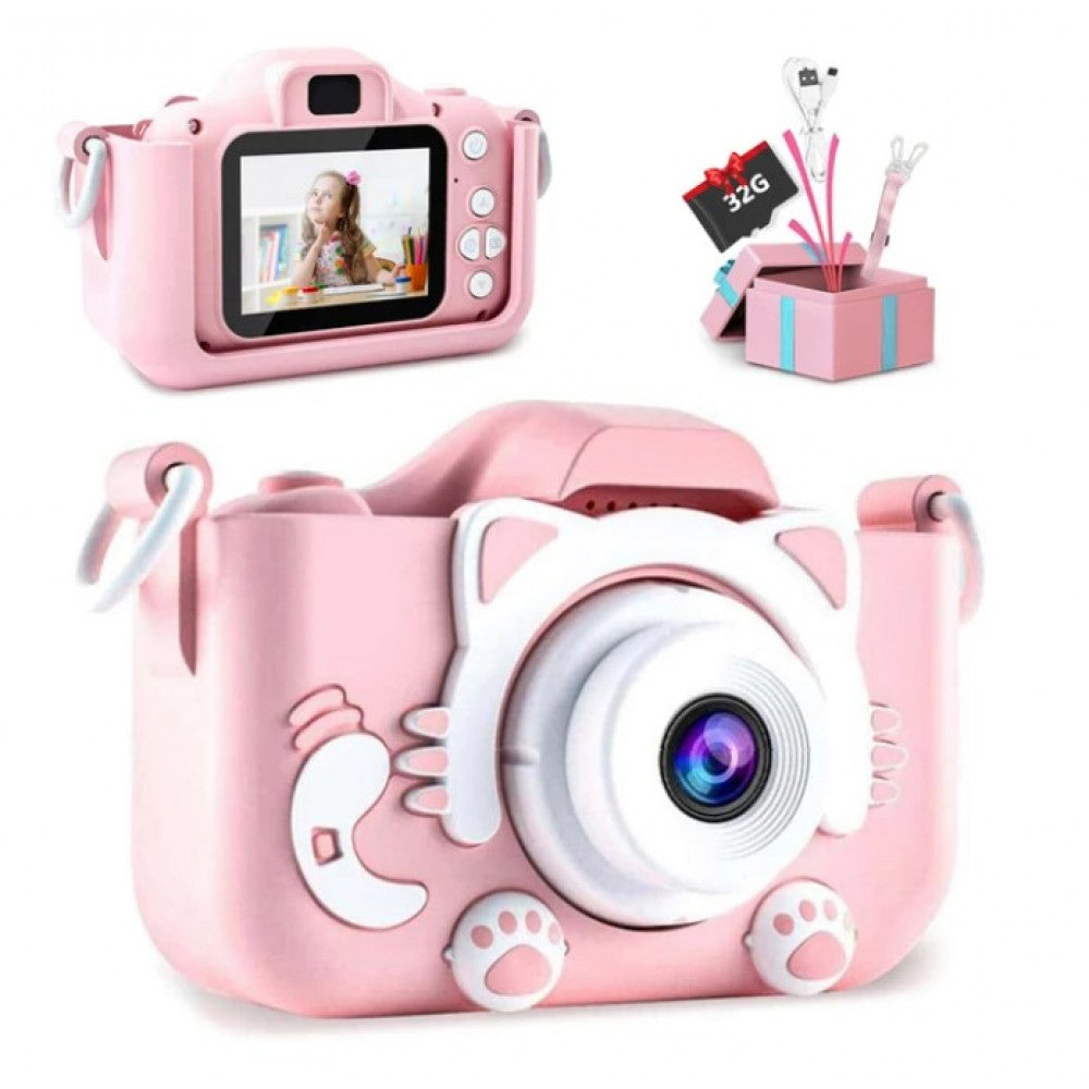 Детский фотоаппарат Дети’s Fun Camera X15, видеозапись, игры, силиконовый чехол Розовая радуга