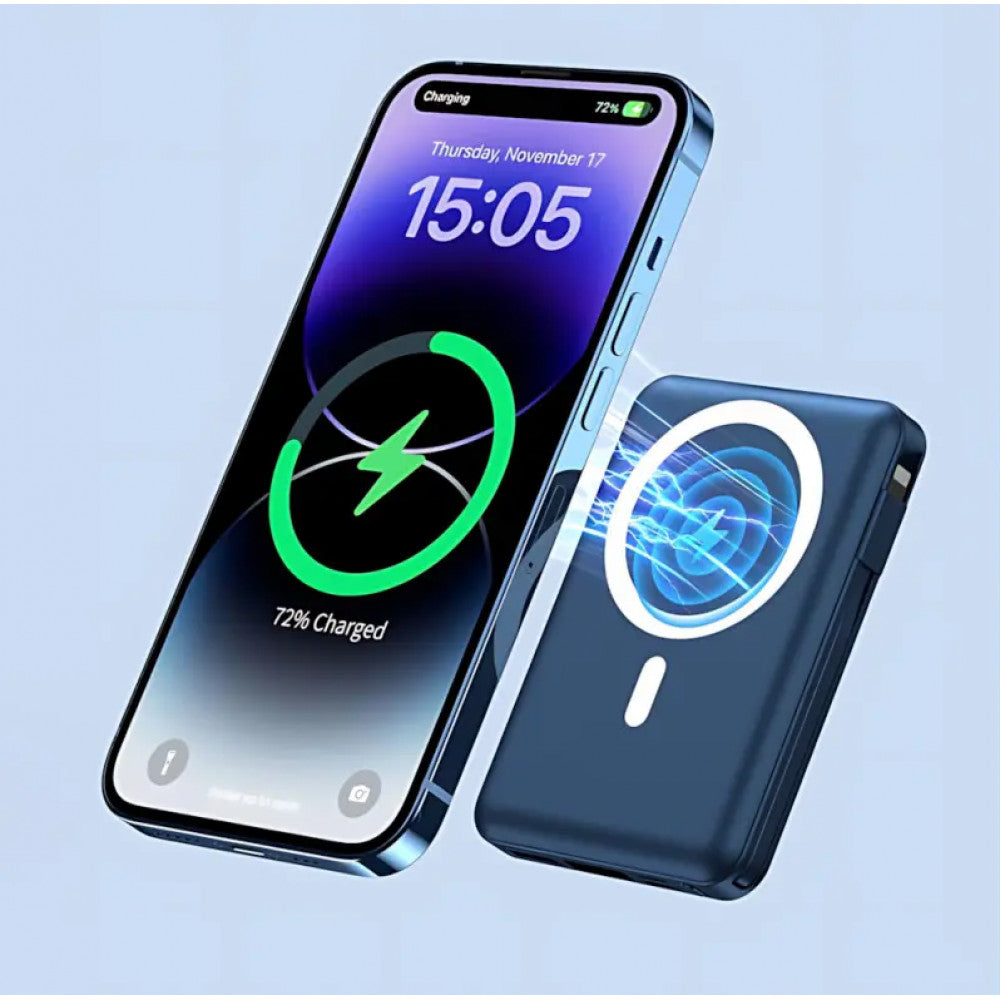 Power Bank 10000 mAh | Yiisonger KT-D011, 22.5W, MagSafe 18W, + 2 кабеля Type-C и IP, Синий