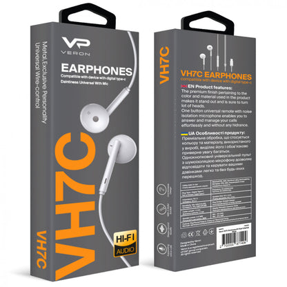 Type C headphones with microphone Veron VH7C; HI-FI Audio