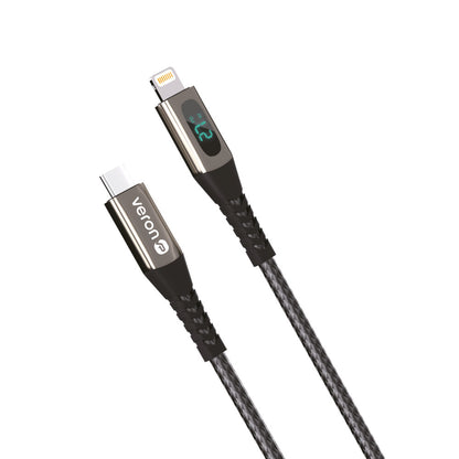 Cable USB C to Lightning 27W PD (1.2m) Veron CL02 Nylon LCD – Black