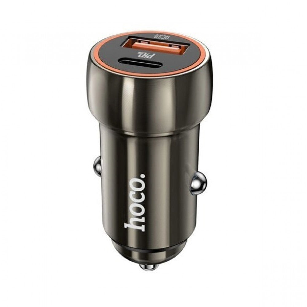 Car Charger | 20W | PD | USB QC3.0 | USB-C | — Hoco Z46A — Metal Gray