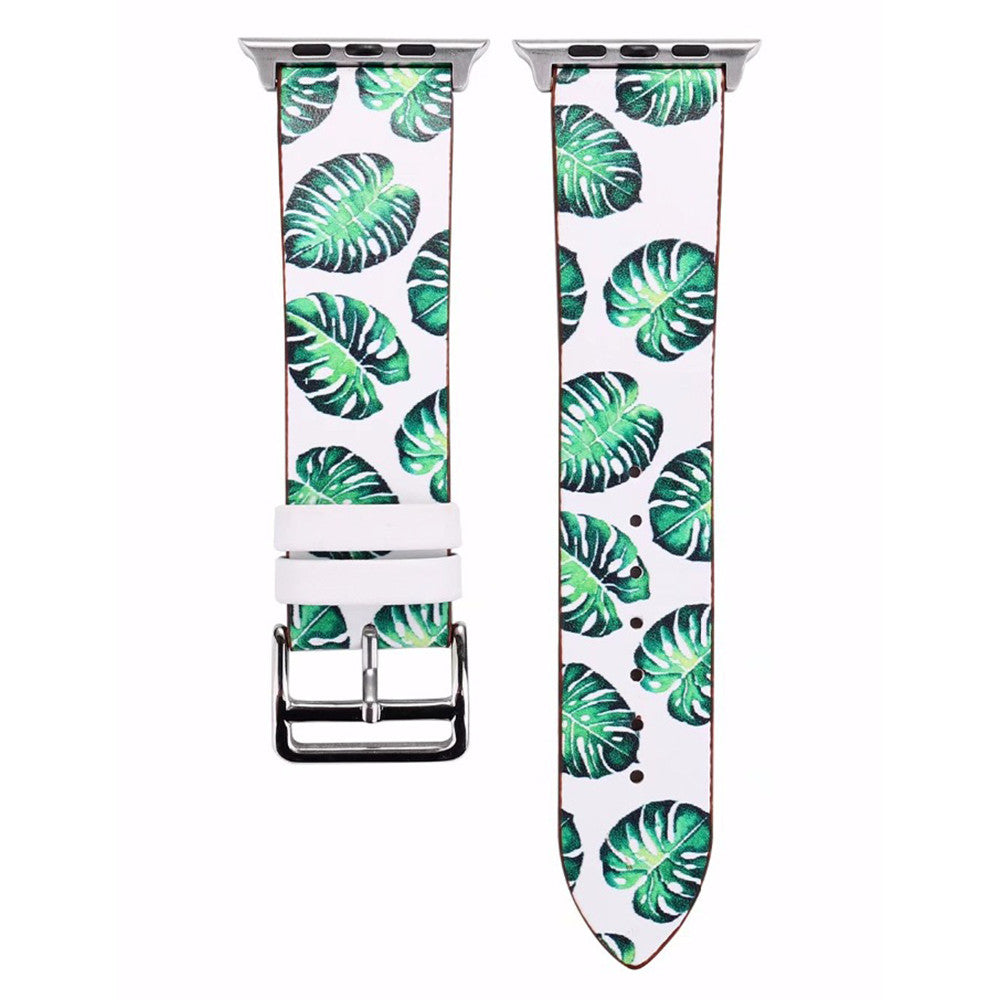 Reminets Leather Series Flower Pattern Apple Watch 38 mm 40 mm 41 mm – Fresh Leaves