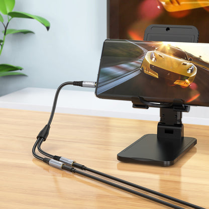 Cable Aux (Male to 2 Female) (0.25m) Hoco UPA21 – Metal Gray