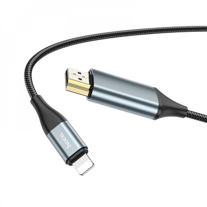 Lightning To HDMI Cable (2m) – Hoco UA15 HD on screen – Metal gray