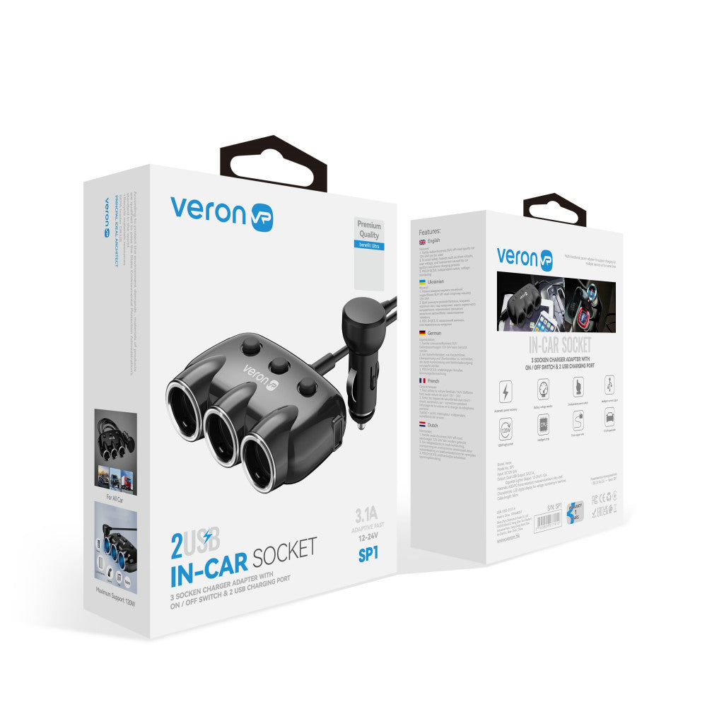 Cigarette Lighter Splitter | 3S | 3.1A | 2U — Veron SP1