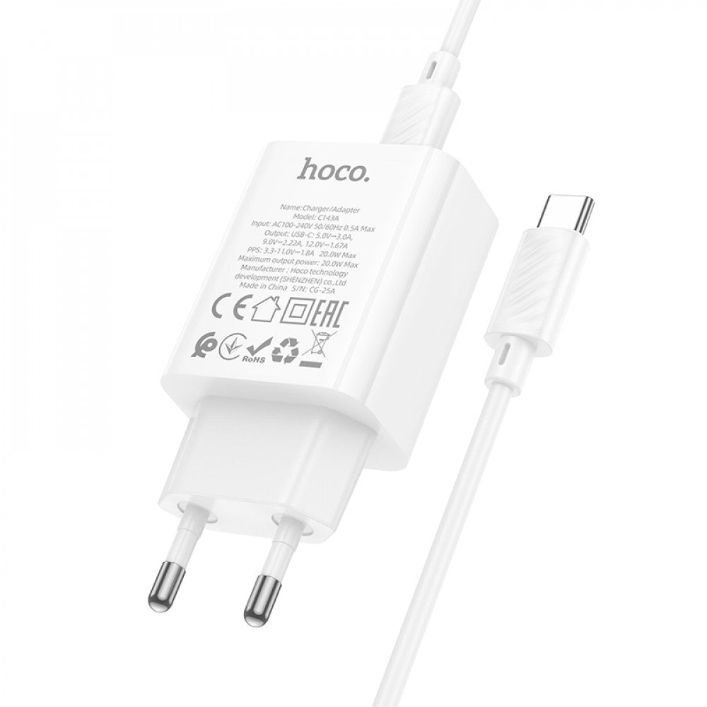 Home Charger 20W PD3.0 C to C Cable (1m) Hoco C143A