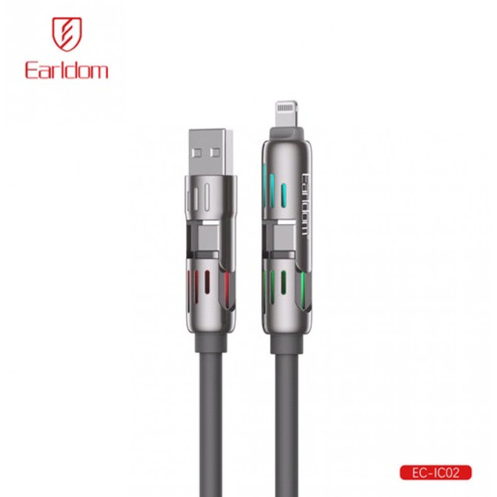 Silicone Cable 4 in 1 ( USB A. Type C to TYPE C, Lightning ) 240W (1.2m) — Earldom EC-IC02