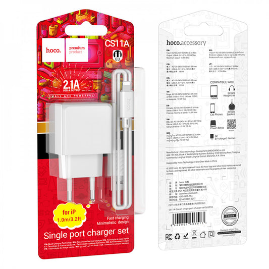 Home Charger | 2.1A | 1U | Lightning Cable (1m) – Hoco CS11A – White