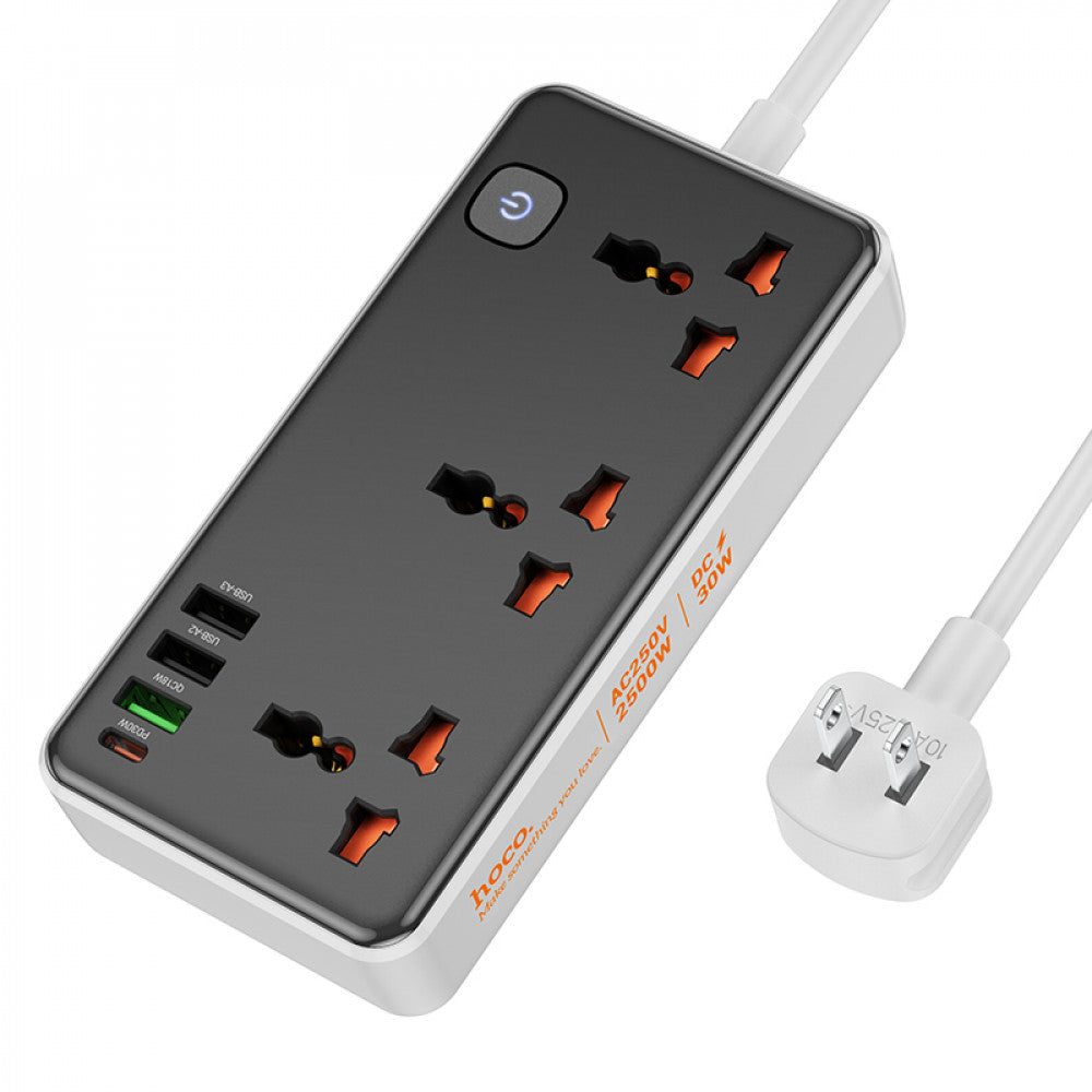 Мережевий фільтр 2500W 3U | 3P | 1C 30W | 1.5m — Hoco AC8A — Black