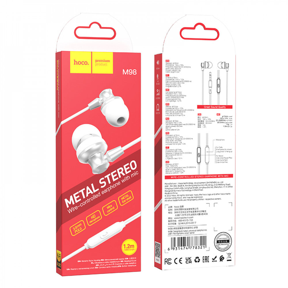 3.5mm Earphones With Mic – Hoco M98 – Metal Gray