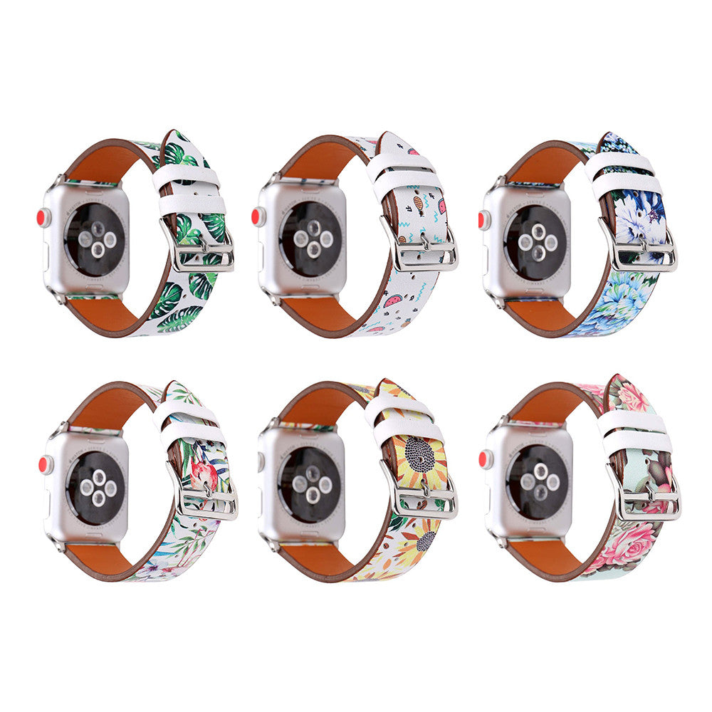 Reminets Leather Series Flower Pattern – Apple Watch 38 mm | 40 mm | 41 mm – Red Flower Stripes