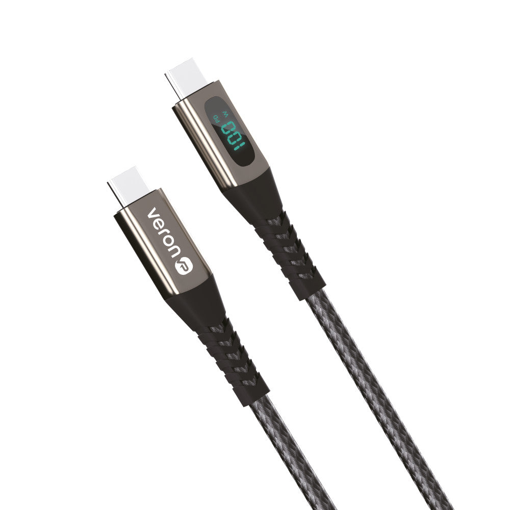 USB C to C cable 100W PD (1.2m) Veron CC02 Nylon LCD – Black