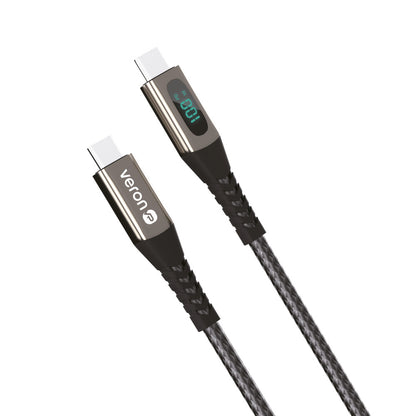 USB C to C cable 100W PD (1.2m) Veron CC02 Nylon LCD – Black