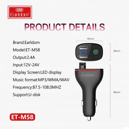 Fm Modulator MP3 | Car Charger | 2.0A | 2U - Earldom ET-M58