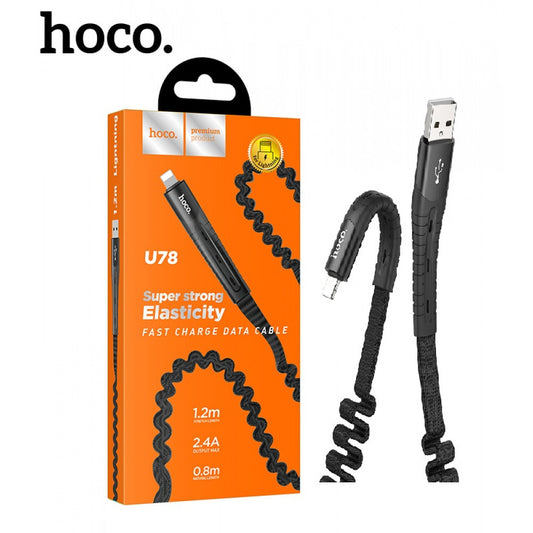 Lightning cable 2A (1.2m) Hoco U78 Elastic Black - Black