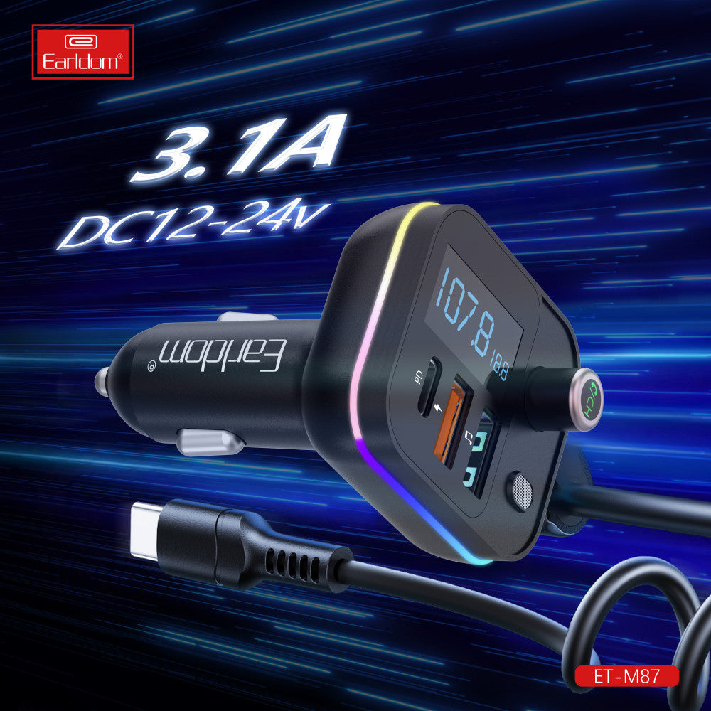 Fm Modulator MP3 | Car Charger | 3.1A | 2U | 1C - Earldom ET-M87