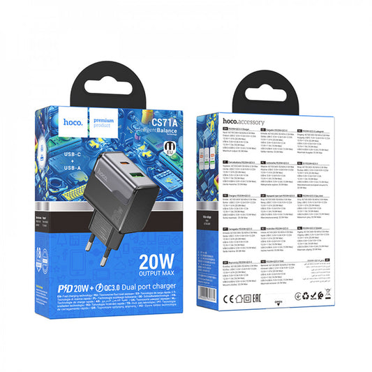 Home Charger | 20W | PD | QC3.0 — Hoco CS71A — Black