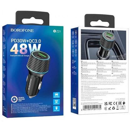 Car Charger | 30W | PD | QC3.0 C to C Cable (1m) – Borofone BZ21 – Black