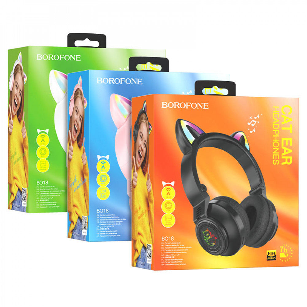 Bluetooth headphones Borofone BO18 Cat ear – Pink