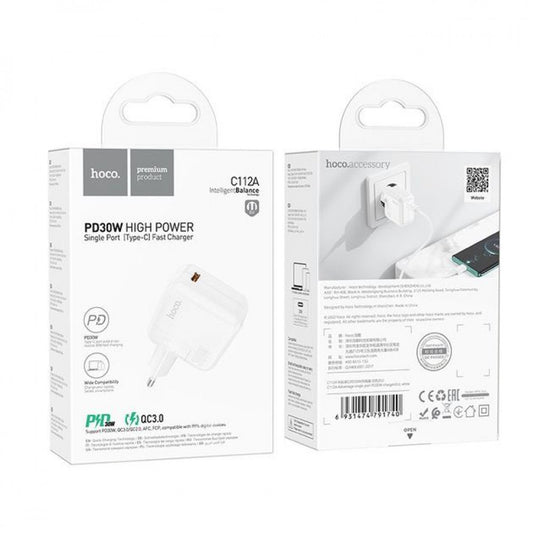 Home Charger | 30W | PD | QC3.0 – Hoco C112A – White