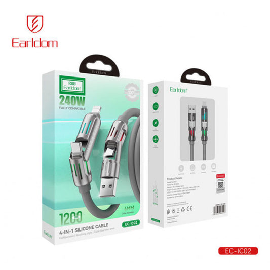 Silicone Cable 4 in 1 ( USB A. Type C to TYPE C, Lightning ) 240W (1.2m) — Earldom EC-IC02