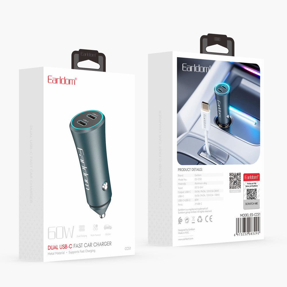Car Charger 60W2C Earldom ES-CC51
