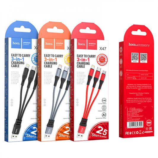 Cable 3 in 1 (L, M, C) 2A (1m) Hoco X47 – Black
