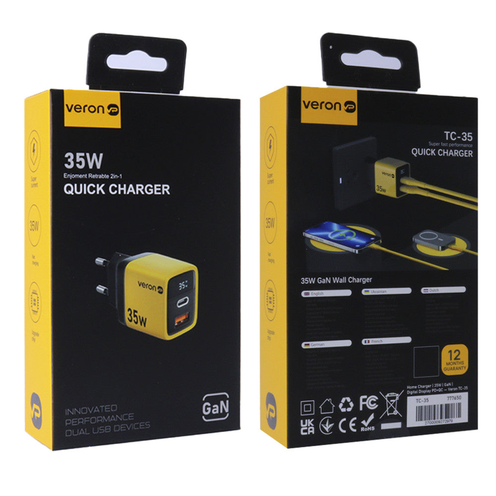 Home Charger | 35W | GaN | Digital Display PD+QC - Veron TC-35