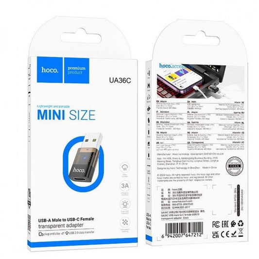 Adapter USB A To USB C Hoco UA36C — Black