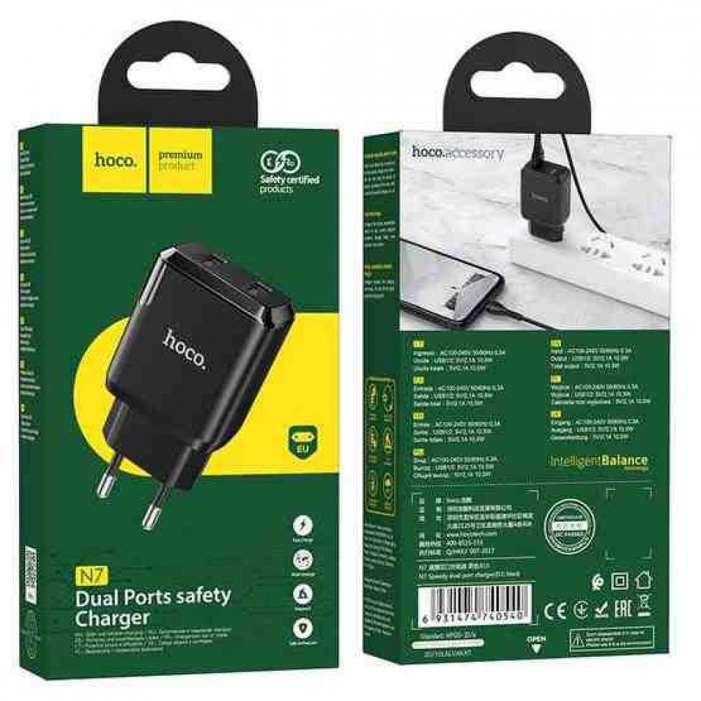 Home Charger 2.1A 2U Hoco N7 – Black