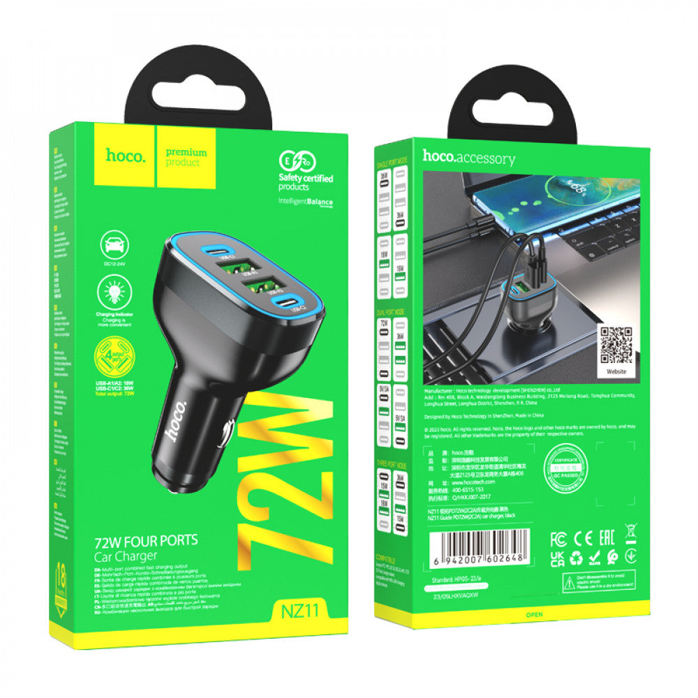 Car Charger – Hoco NZ11 Guide PD72W(2C2A) – black