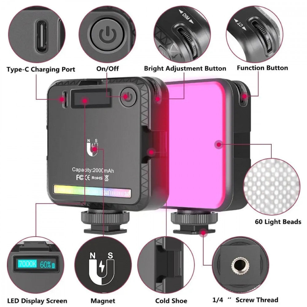 Video light lamp LED W64 RGB 6W LED73pcs color 2500-9000K CRI95+ Battery 2000mAh Video light lamp LED W64 RGB 6W LED73pcs color 2500-9000K CRI95+ Battery 2000mAh