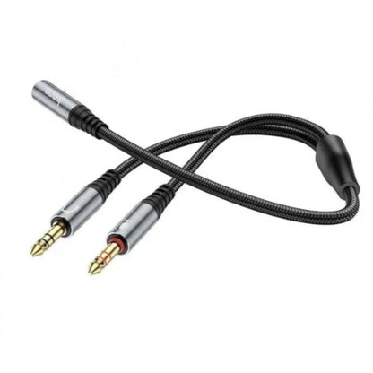 Cable Aux (Female to 2 Male) (0.25m) Hoco UPA21 – Metal Gray