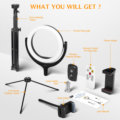 LED ring lamp kit CODN-539B 10 inch+1.45cm tripod stand