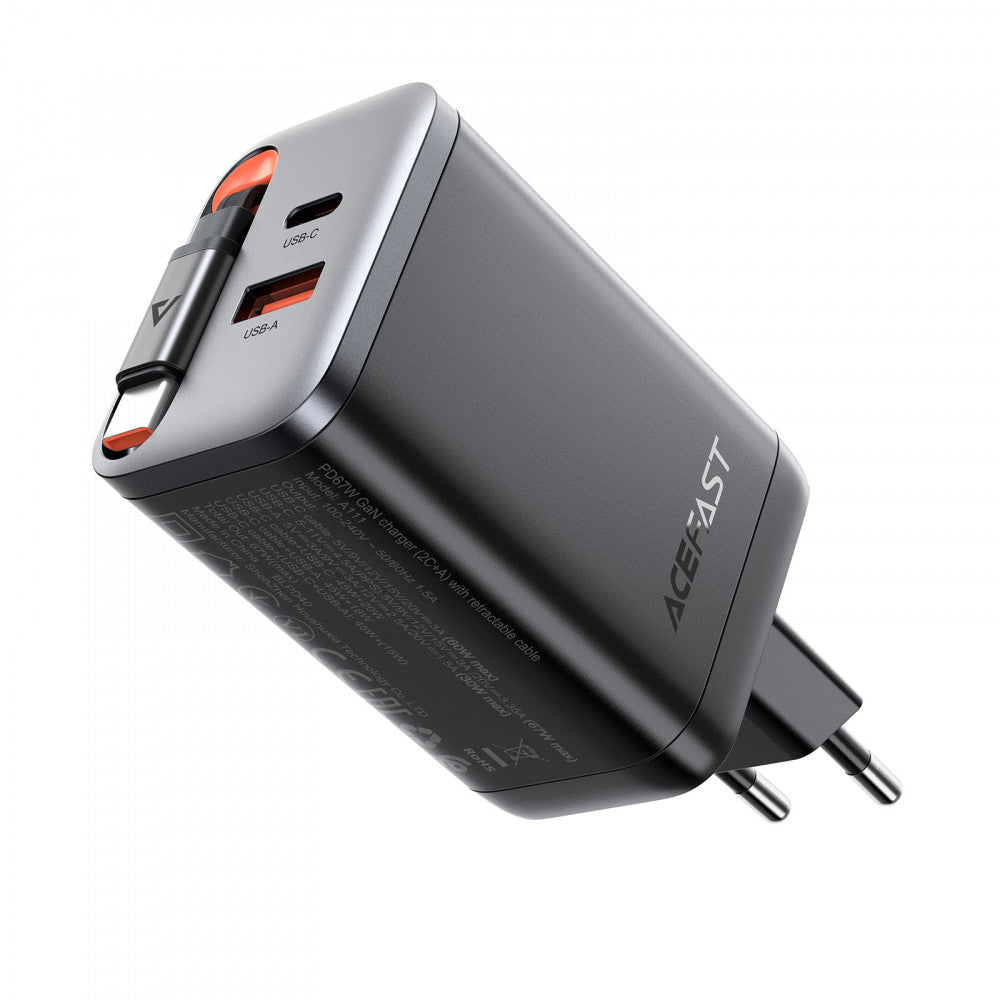 Зарядное устройство для Acefast A111, 67 Вт, 2PD, QC3.0, кабель USB-C – USB-C (0.65 м)