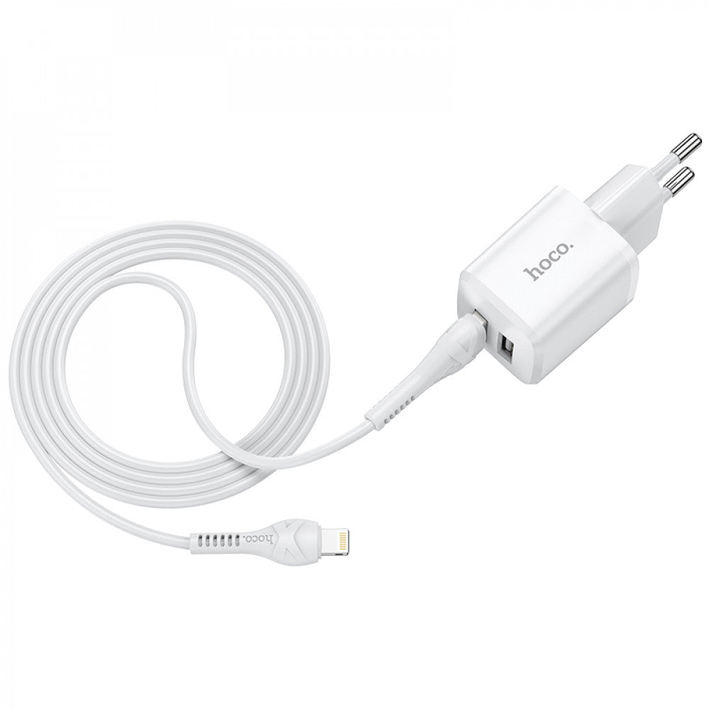 Home Charger 2.4A 2U Lightning Cable (1m) Hoco N8 – White