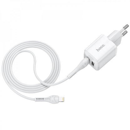 Home Charger 2.4A 2U Lightning Cable (1m) Hoco N8 – White