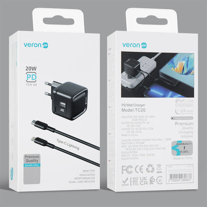 Home Charger | 20W | QC3.0 | Type C To Lightning Cable (1m) – Veron TC20