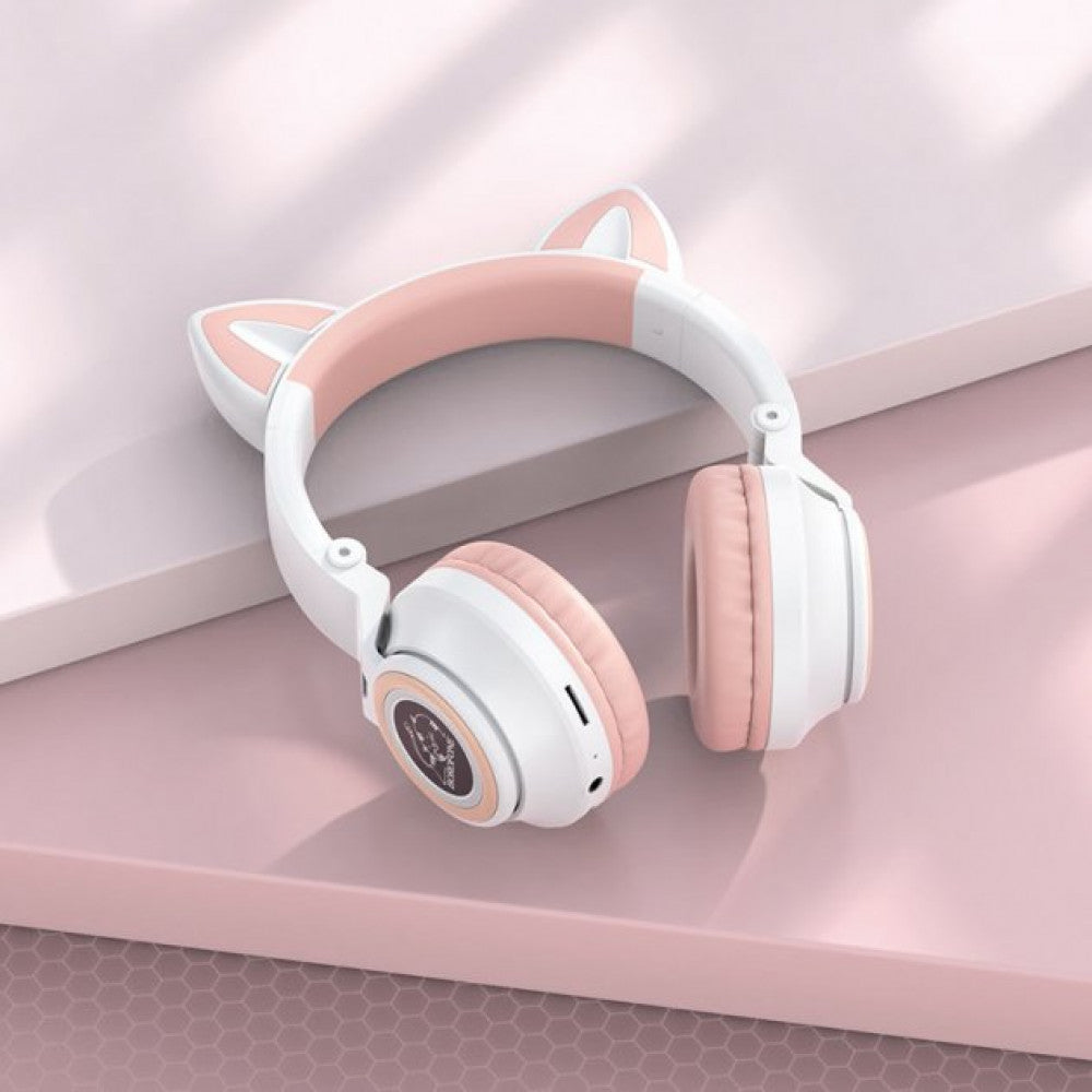Bluetooth headphones Borofone BO18 Cat ear – Pink
