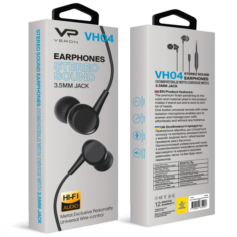 Headphones with microphone 3.5mm Veron VH04